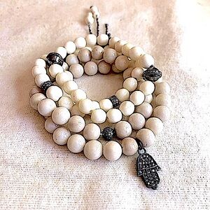 Set of Four Boho Beaded Bracelets with Pavé Diamond Accents